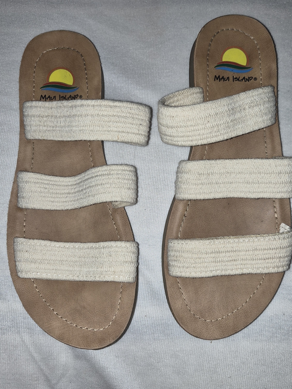 Maui Island Women's Natural Woven Three-Strap Slide Sandals - Size 7M